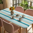 thumbnail image 3 of Teal Khaki Striped Table Cloths for 5 Foot Rectangle Tables, Farmhouse Stripes Modern Abstract Art Patio Waterproof Elastic Fitted Tablecloths, Washable Rectangular Table Cover for Camping, 3 of 8