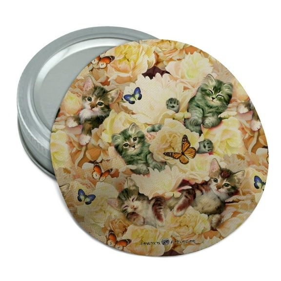 Kittens Cats Yellow Flowers Butterflies Pattern Round Rubber Non-Slip Jar Gripper Lid Opener