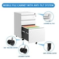 thumbnail image 4 of 3-Drawer Mobile File Cabinet Modern Design Fully Assembled Metal Filing Cabinet with Lock for Home Office, Organizer for Letter/Legal/A4 Files,Secure Storage with Wheels ,White, 4 of 6