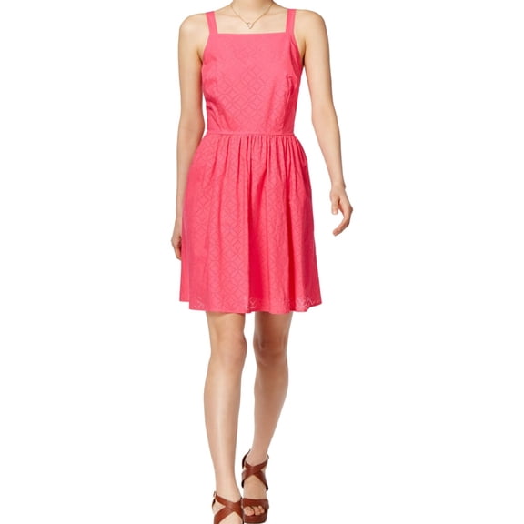 maison Jules Womens Laser Cut Fit & Flare Dress, Pink, Medium