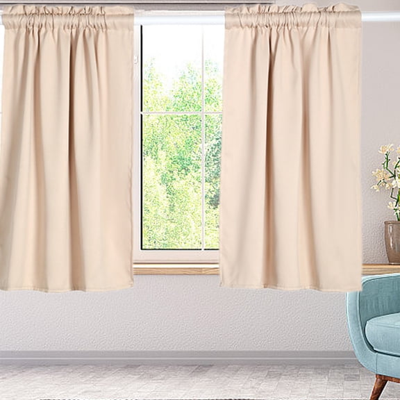 1 Pack Solid Color Rod Pocket Blackout Curtain, Thermal Insulated Short Small Curtain, Light Blocking Privacy Window Treatment for Kitchen Bedroom Bathroom Living Room, Easy to Install