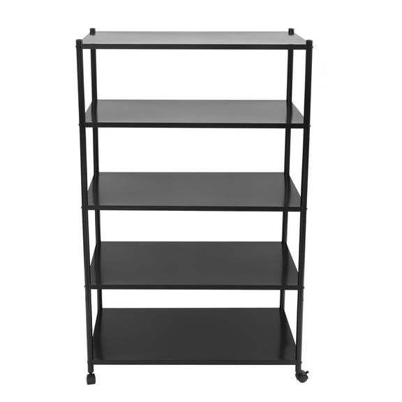 5-Tier Black Rolling Kitchen Cart - Adjustable Shelves, 25kg Capacity per Shelf - with 4 Wheels (2 Locking) - for Home/Office Storage