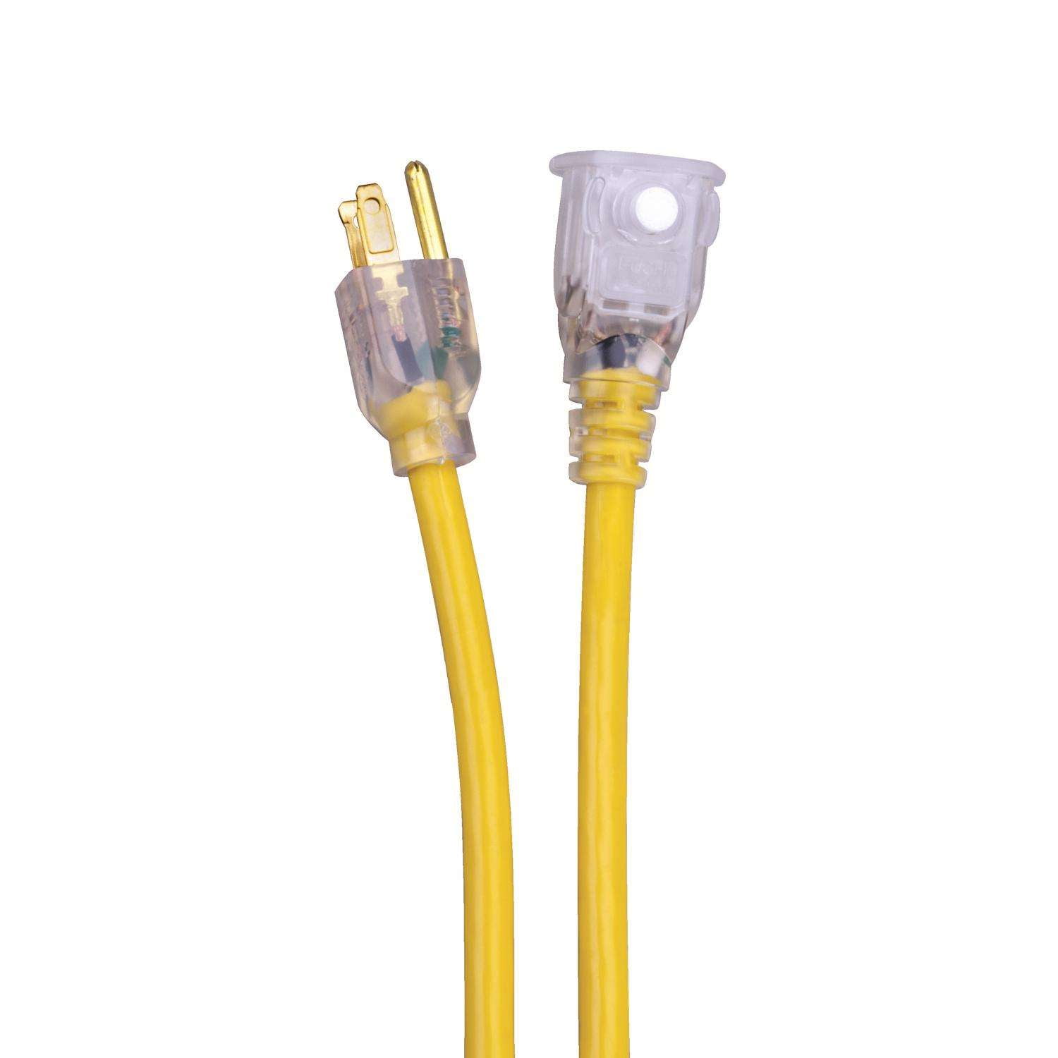 Stark USA 25ft Lighted Outdoor Extension Cord - 10/3 SJTW Heavy Duty Yellow Extension Cable Extension Cable With 3 Prong Grounded Plug for Safety, 15AMP - Great for Garden and Major Appliances