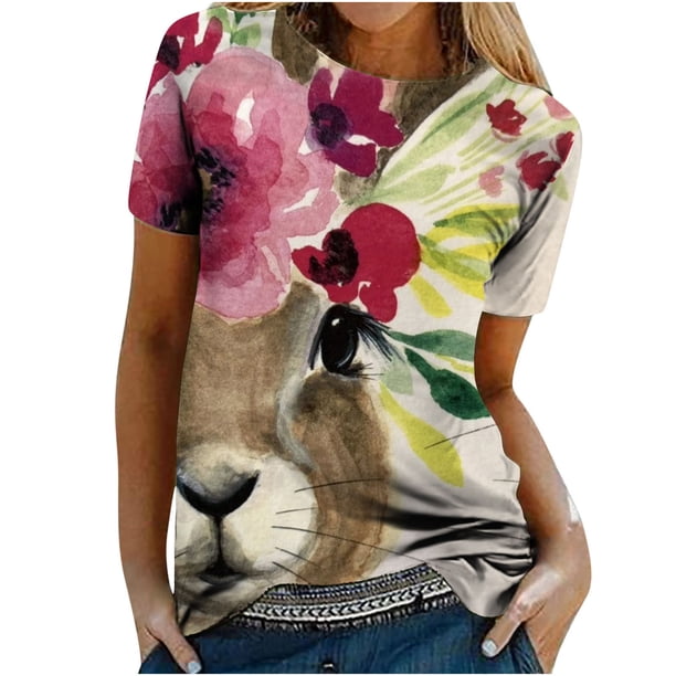 Tops de moda para mujer, divertidas camisetas informales holgadas con estampado, blusa, camisa estampada Fridja bn1980