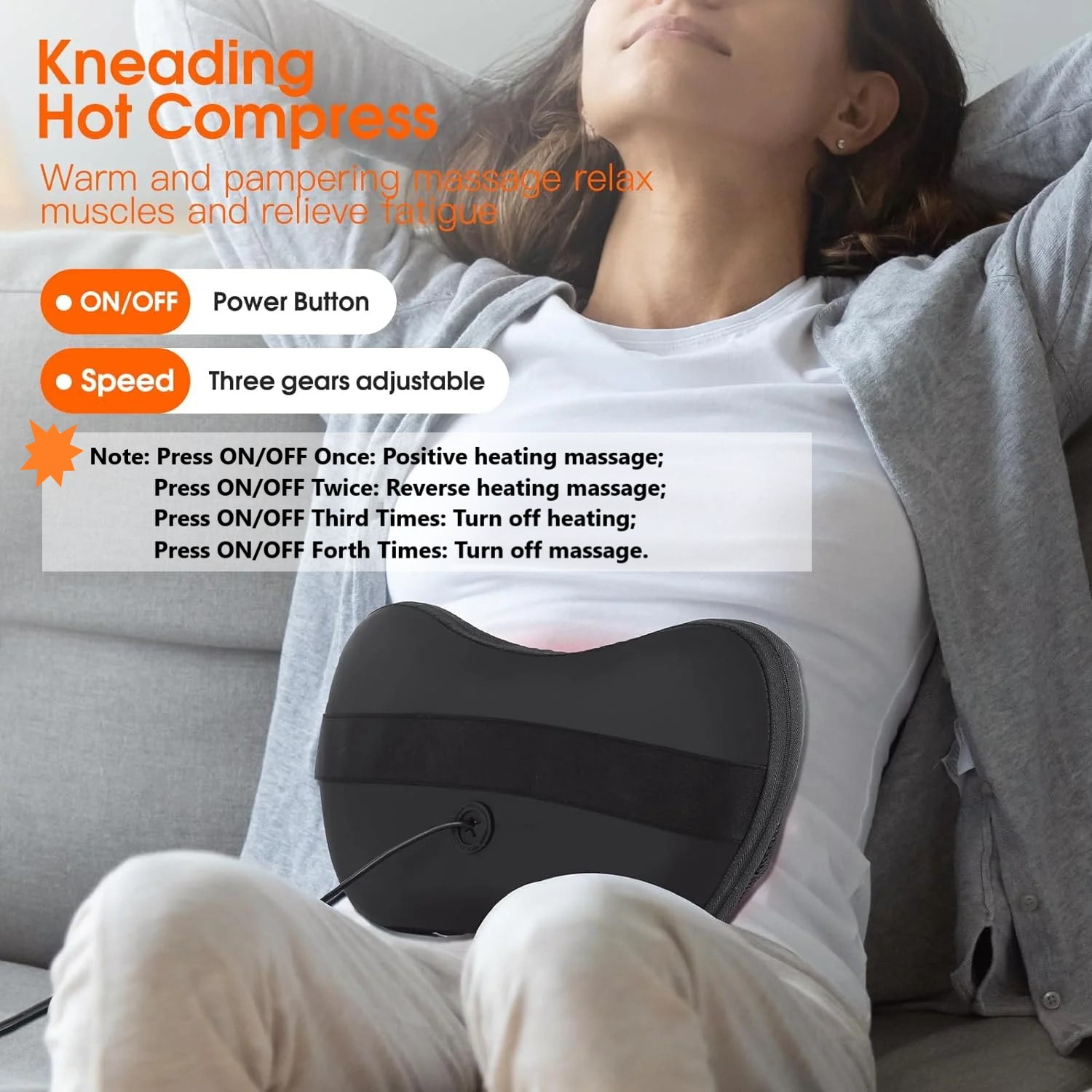 BN-LINK Back and Neck Massager with Heat, Electric 3D Deep Kneading Tissue Massage Pillow for Chair & Car, Muscle Pain Relief on Shoulders, Legs, Foot, office and Home Use