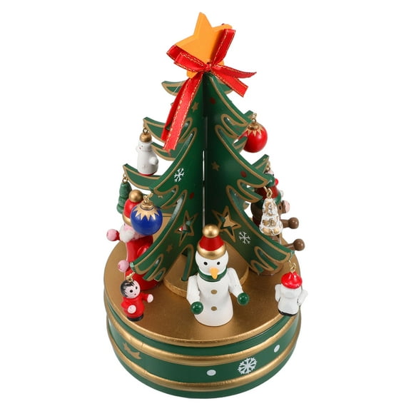 ELAYARD Green Wooden Christmas Music Box Rotating Desktop Ornament Holiday Decoration 1Pc