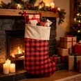 thumbnail image 2 of Jumbo Classic Plaid Christmas Stockings Candy Gift Storage Bag, 17"x34" Large Capacity Vintage Hanging Gift Socks for Xmas Tree Fireplace Mantel Home Holiday Party Decoration Foldable Storage, 2 of 6