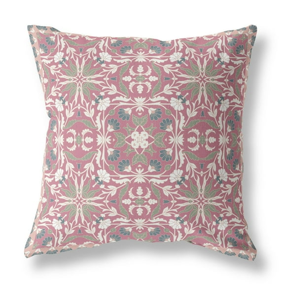 18â€ Magenta White Paisley Indoor Outdoor Throw Pillow