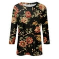 thumbnail image 4 of Camiseta estampada de manga tres cuartos con cuello redondo informal a la moda para mujer naranja/4XL, 4 of 5