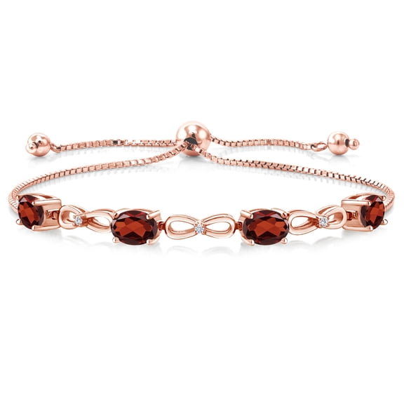 Gem Stone King 3.50 Ct Red Garnet E-F Lab Grown Diamond 18K Rose Gold Plated Silver Bracelet for Women