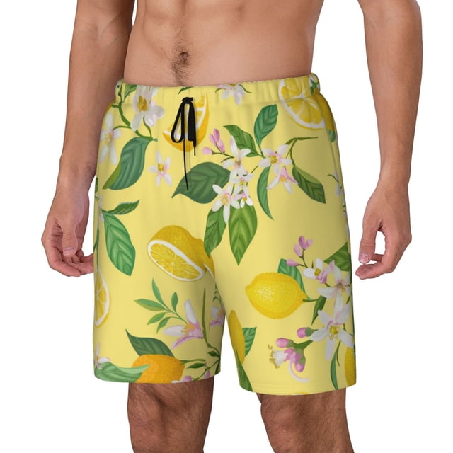 Fotbe Lemon Traje de Baño para Hombre – Shorts de Natación de Secado Rápido con Forro y Bolsillos-Small