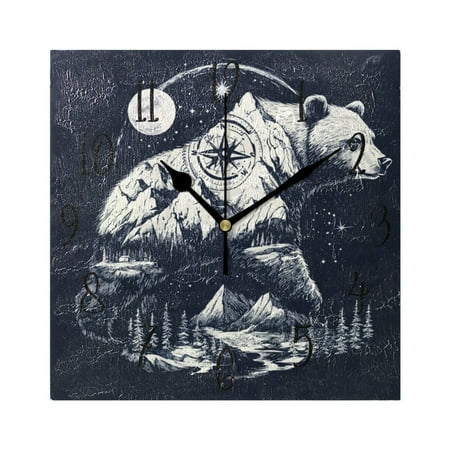 WOBOGO Polar Bear Peak Print Wall Clock 7.78 Inch Battery Operated Silent Unit Square Rustic Vintage Style for Home Bedroom Office Black Pointer