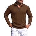 thumbnail image 2 of SBYOJLPB Men's Fashionable Solid Color Long Sleeved Stand Up Collar Half Zipper Breathable Pullover Top, 2 of 5
