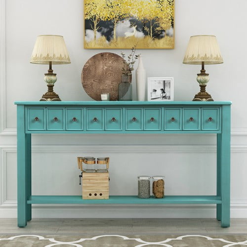 Rustic Entryway Console Table 60 Long Sofa For Entry With Drawers And Bottom Shelf Industrial Style Wood Frame Living Room Com Rustic Entryway Console Table 60 Long, Low Sofa Table With Storage
