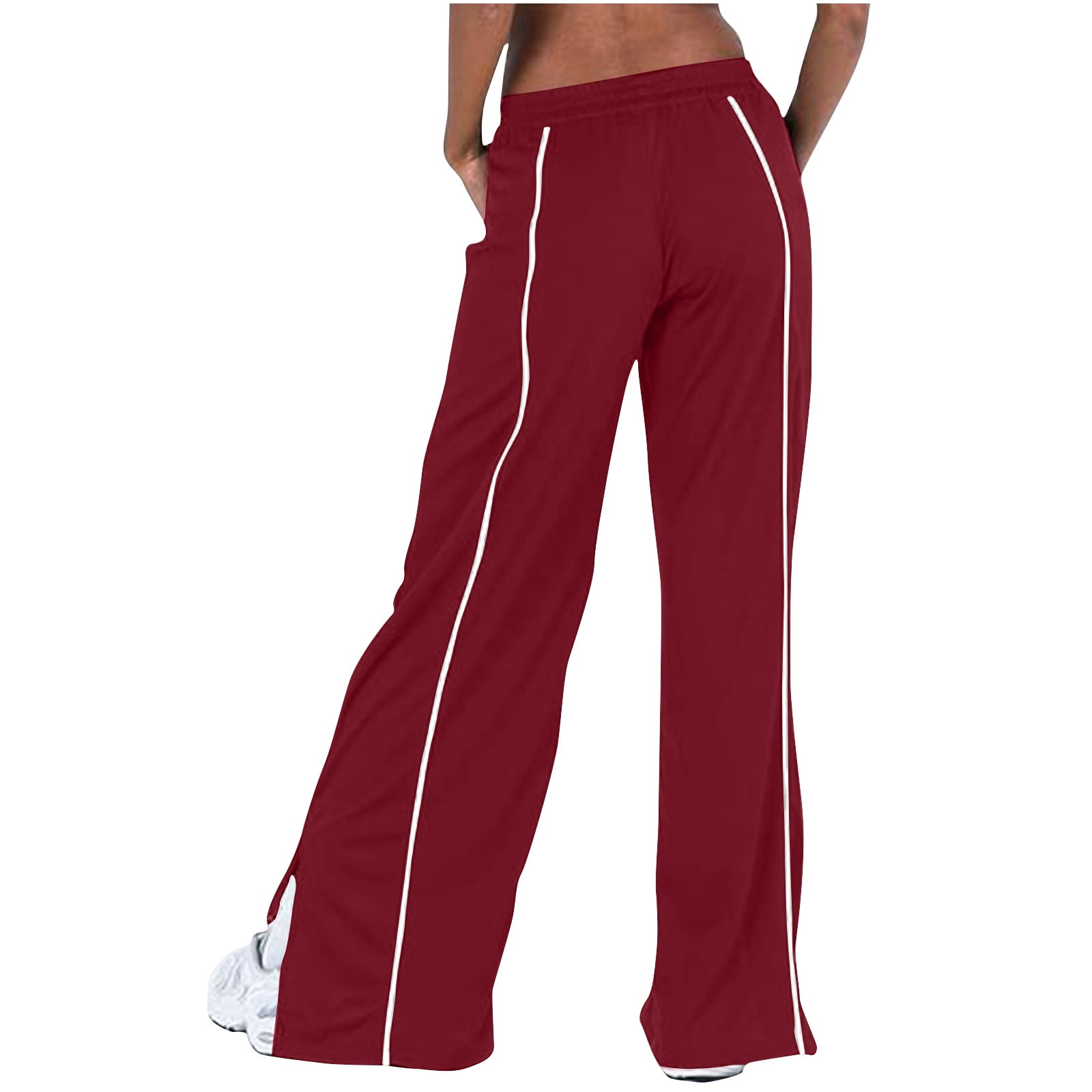 Women's Joggers Pants Pockets Lightweight Drawstring Running Bottom Split Sweatpants for Women Lounge Workout Jogging Burgundy - image 4
