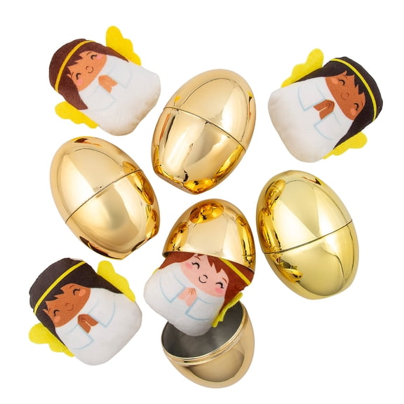 4" Religious Plastic Easter Eggs with Mini Stuffed Angel - 24 Pieces
