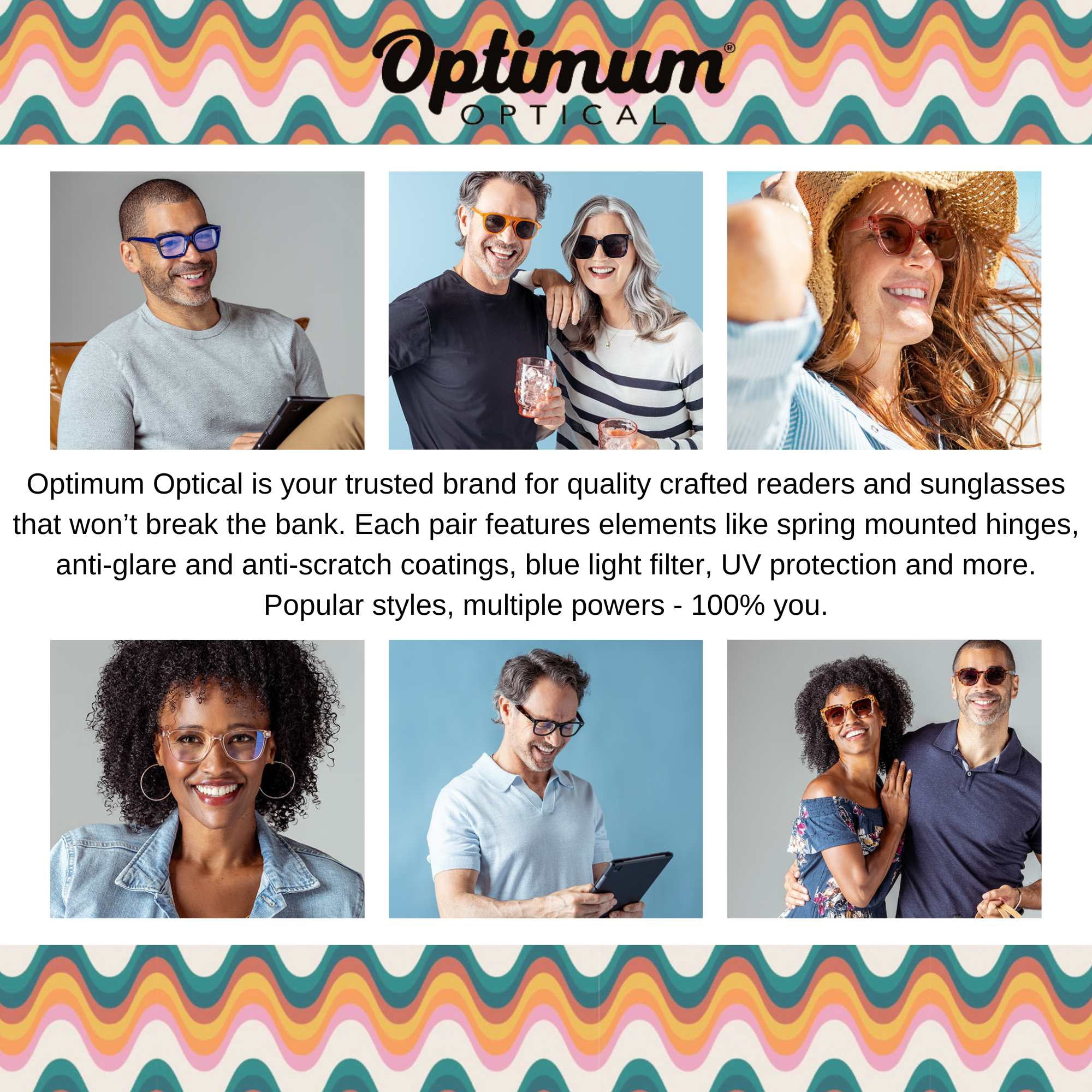Optimum Optical Signature Blue Light Filtering Readers - Midlife Cr-eye-sis, +1.5