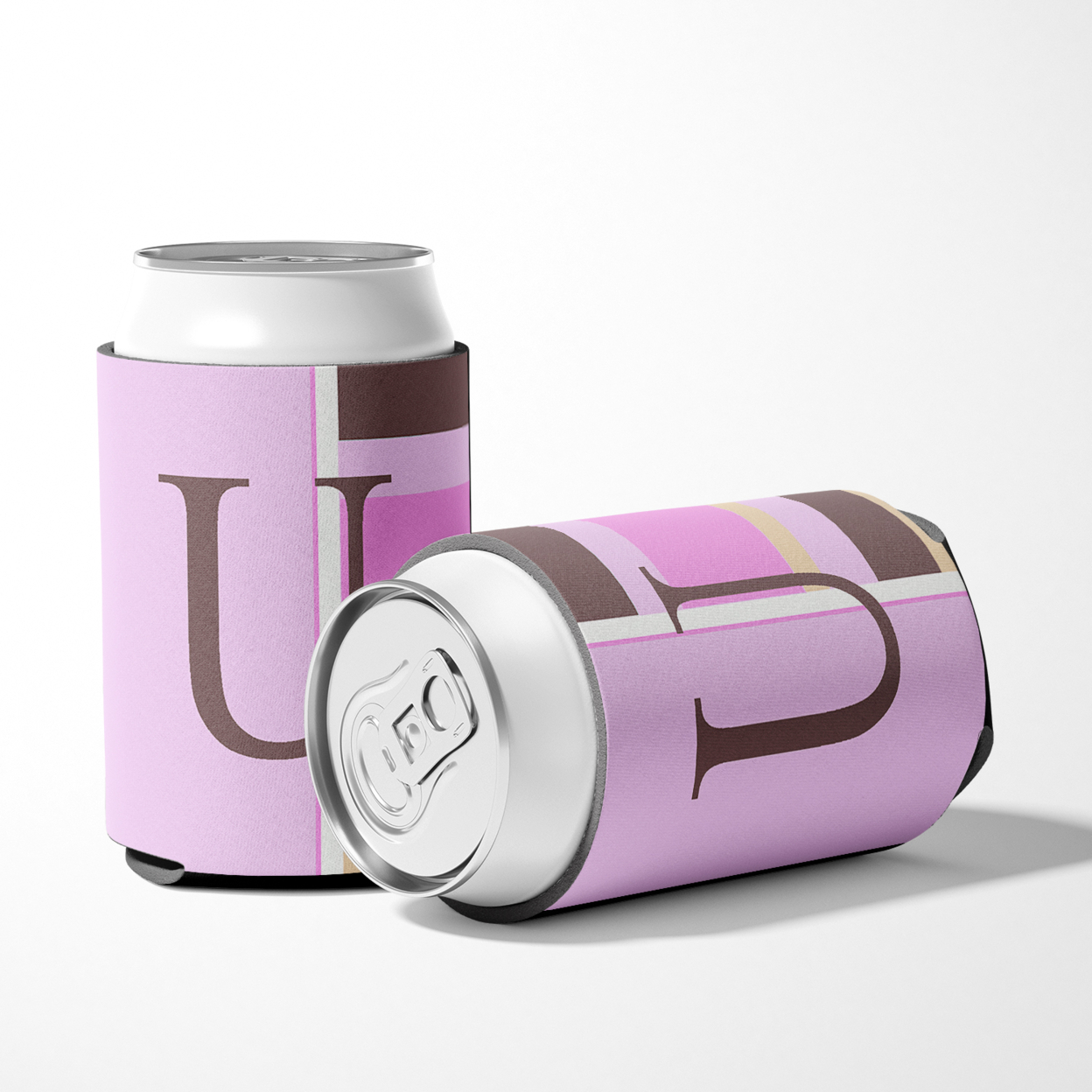 Letter U Initial Monogram - Pink Stripes Can or Bottle Hugger