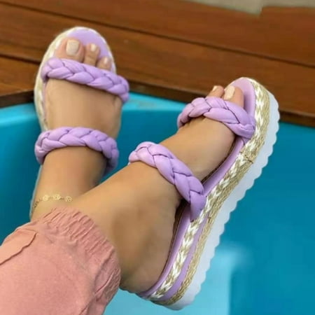

BRISEZZS Women s Slide Sandals- Solid Casual Open Toe Beach New Style Summer Flat Slide Sandals #259 Purple-41