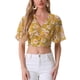 thumbnail image 1 of INSPIRAR CHIC Blusas Cortas de Manga Corta con Cuello en V de Verano con Estampado Floral S Amarillo, 1 of 6