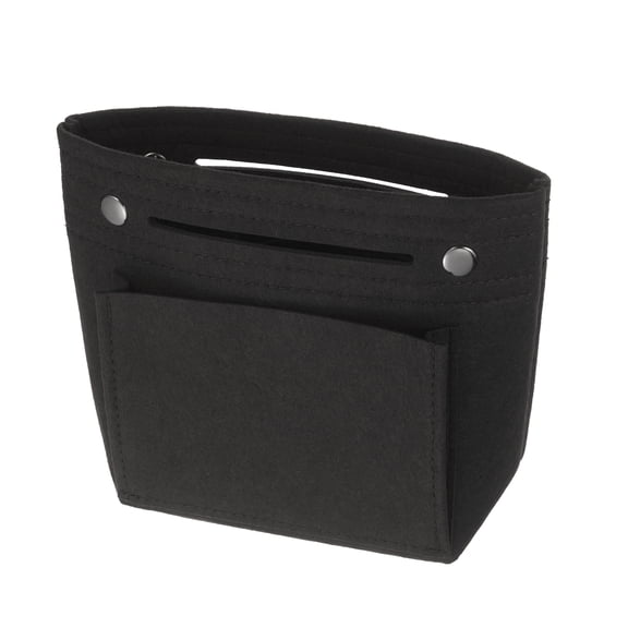 Uxcell Handbag Organizer Insert, Portable Felt Organizer Bags with Snap Multiple Compartments Purse Liner for Canvas Bag, Tote Bag, Handbag Shaper(6.7 x 2.8 x 7.1", Black)