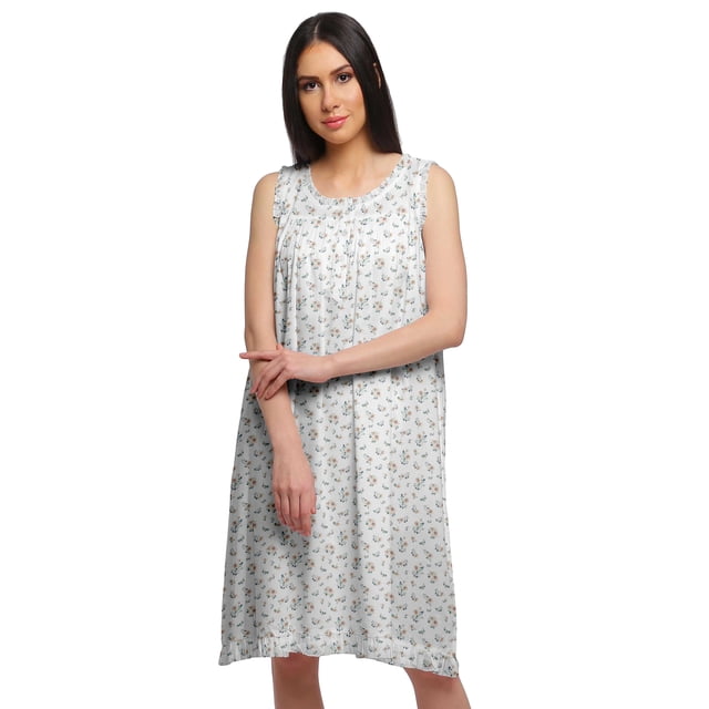 Moomaya Chemise de Nuit Sans Manches Imprimée pour Femmes avec Patte de Boutonnage