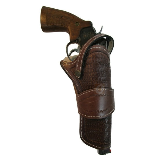 Leather Holster Long Barrel Western Gun Cover Wavy Brown Color - Right Handed
