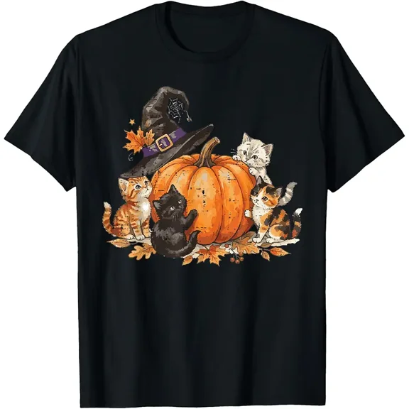 Halloween Pumpkin Cats Fall Kittens Costume Women Girls Kids T-Shirt