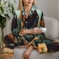 thumbnail image 5 of KLL Forest Meditating Gorilla Print Women's Long Sleeve Pajamas with Pants Sleepwear Loungewear 2 Set-Large, 5 of 7