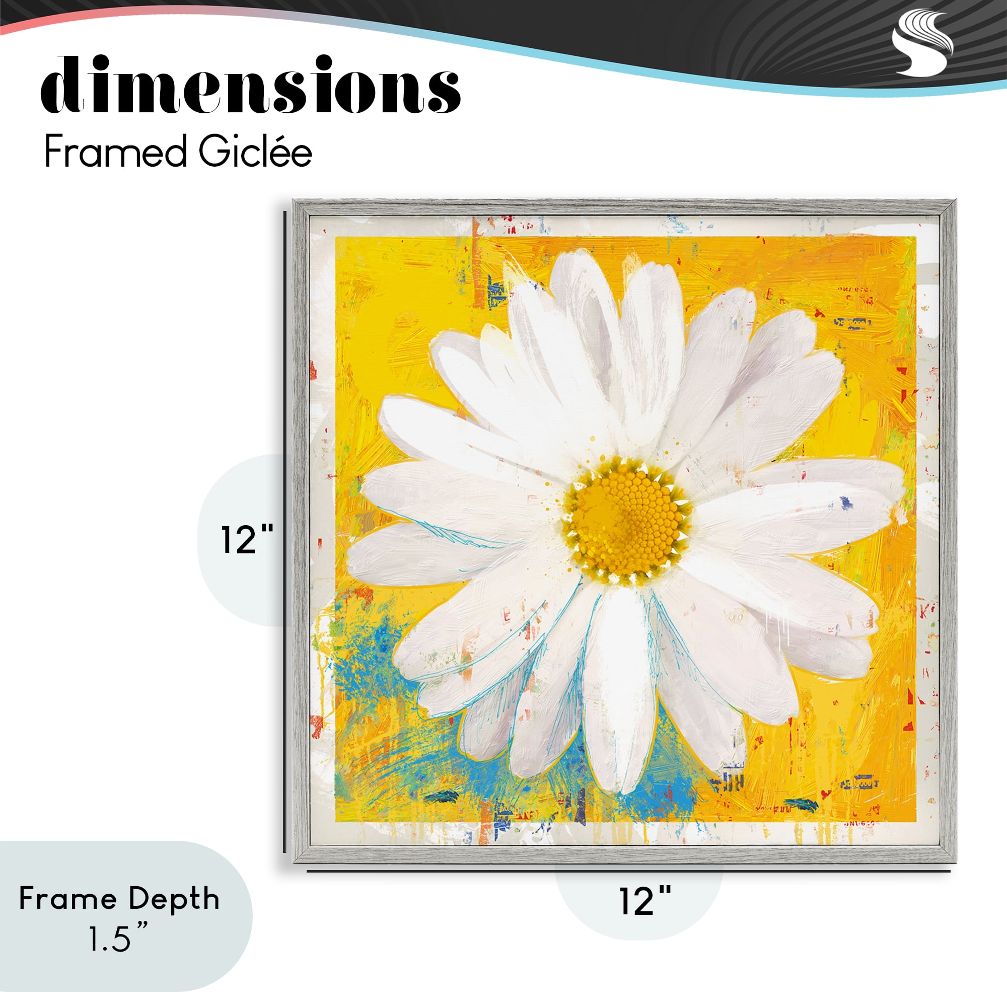Stupell Industries Violet's Daisy on Yellow Gray Framed Giclee Art, design by Porter Hastings