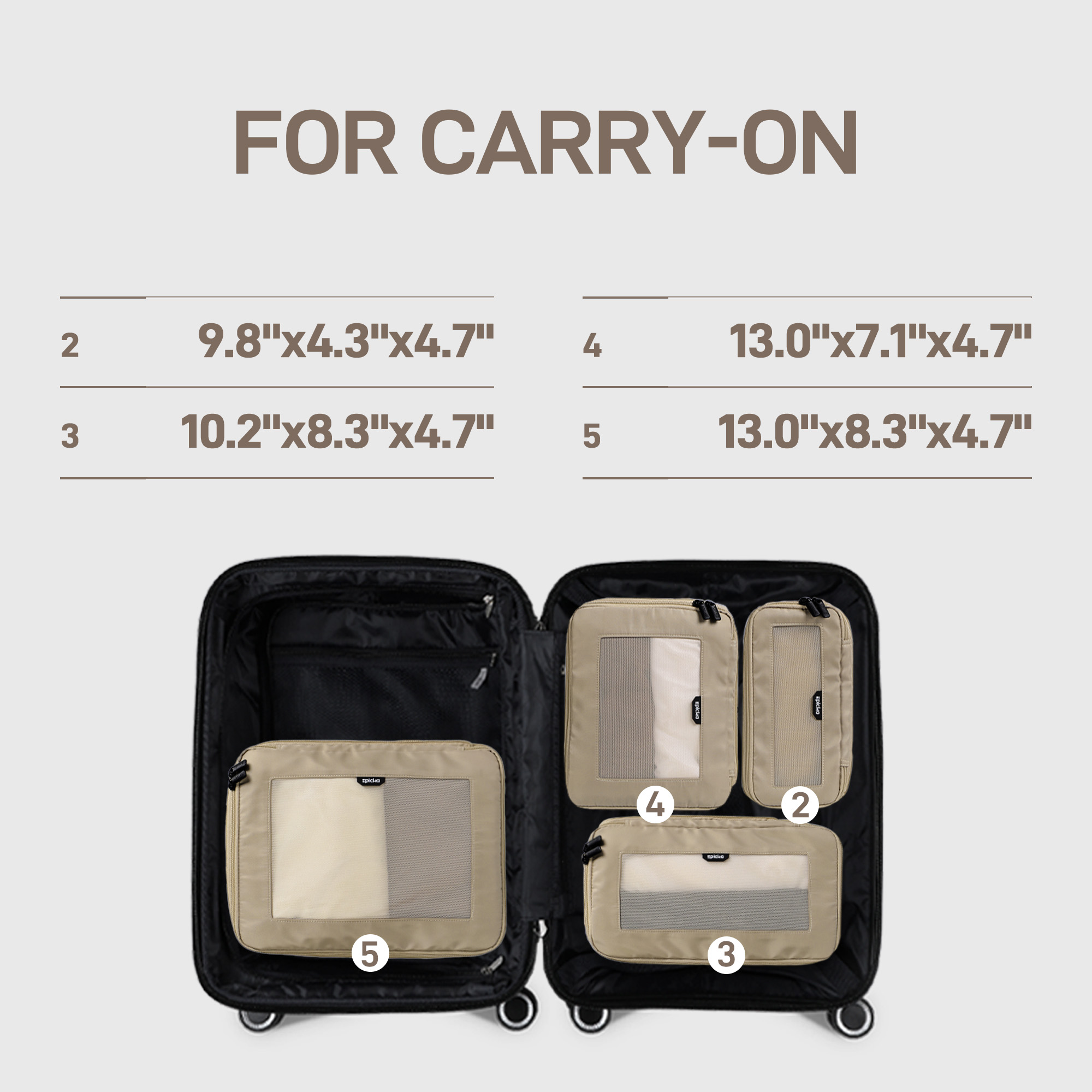 EPICKA TripCozy Compression Packing Cubes - 4 Set Durable Travel Organizer Bags with Mesh Top for Carry on (Kahki)