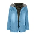 thumbnail image 5 of Brilliant Jean Jacket for Women with Faux Fur Denim Jackets Women's and Thick Long Sleeved Collar Denim Solid Color Jacket Blue XXXL, 5 of 9