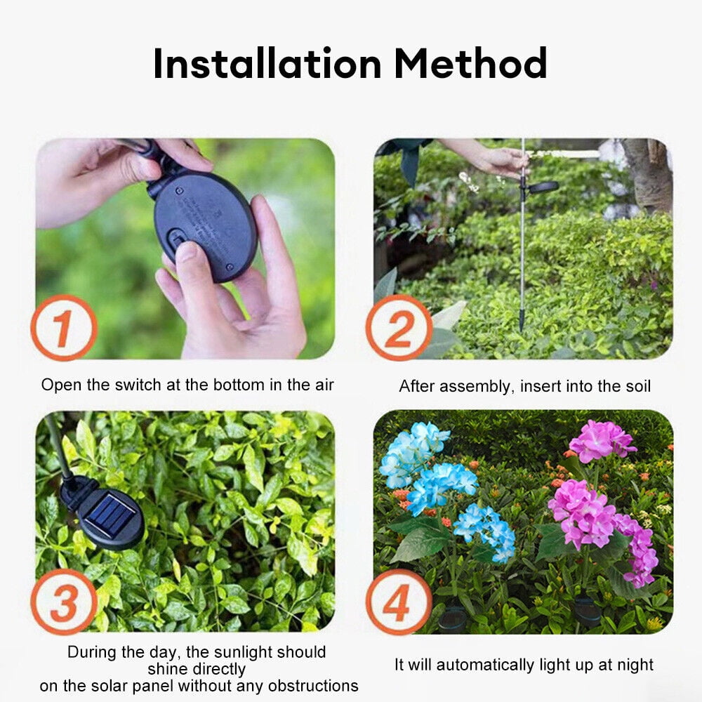 2 Pack 3 Head Hydrangea Solar Garden Stake Lights Outdoor Waterproof Solar Powered Decorative Lights for Patio, Courtyard, Garden Lawn (White)