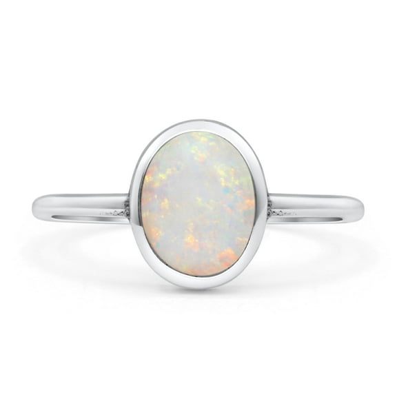 Oval Petite Dainty Thumb Ring Lab Created White Opal Solid 925 Sterling Silver Size 4