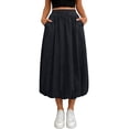 thumbnail image 7 of LWavelet Women Balloon Midi Skirt Elastic High Waist With Pockets Casual Summer A Line Skirt Black S, 7 of 7