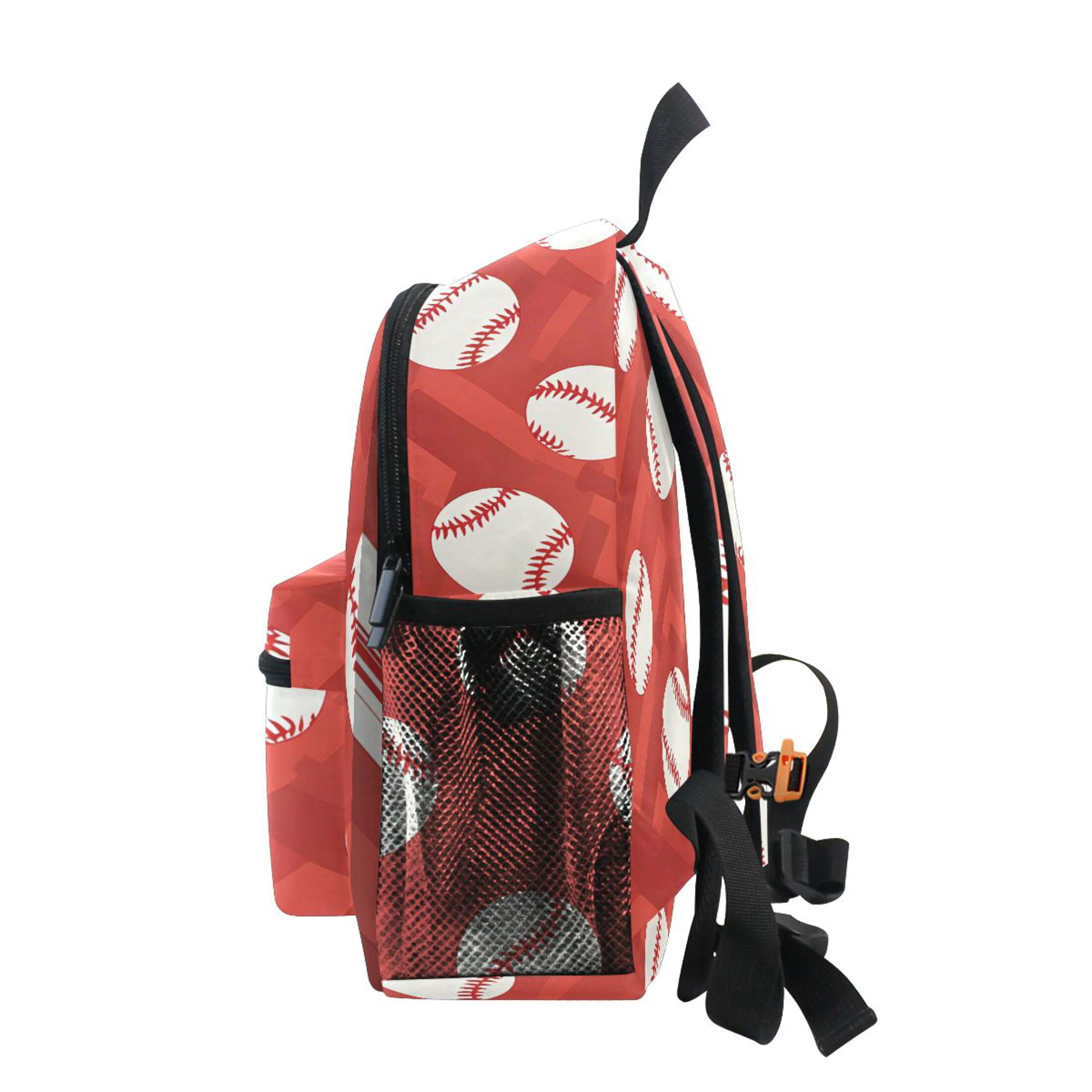 Red Chevron Baseball Pattern Mini Backpack Cute Small Backpack with Chest Strap and Whistle Ages 3-8