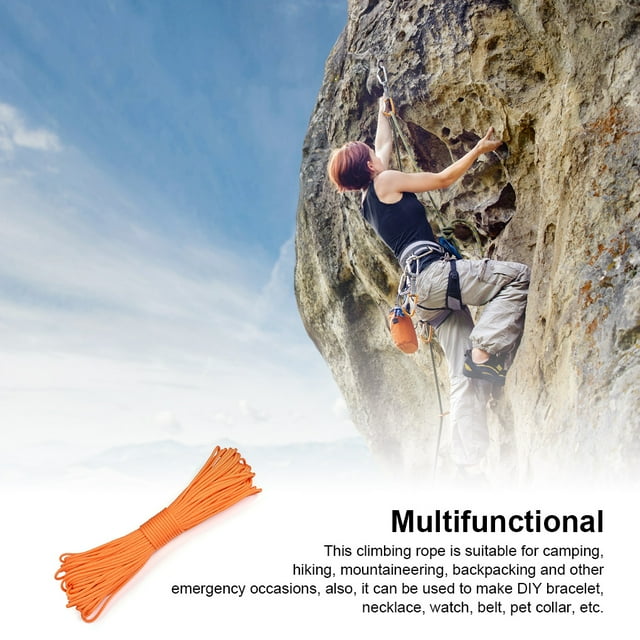 Climbing Rope 4mm Diameter Outdoor Rigging Accessory Nylon 550lbs Emergency Nylon Parachute Cord Portable Travel Mountaineering Paracord Lanyard Orange