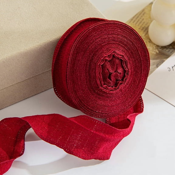 XmhyTop 9.8 Yards Ruffle Ribbon Fabric Trim, 0.98 Inch Chiffon Ribbon Fabric Edge Trimming Double Ruffled Edge Polyester Silk Ribbons, Wine Red