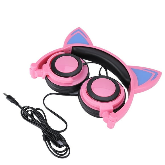 ZOUSSIQI Children Cartoon Cat Ears Wearing Light-emitting Foldable Mobile Phone Music Headset Black Pink EL225#29573