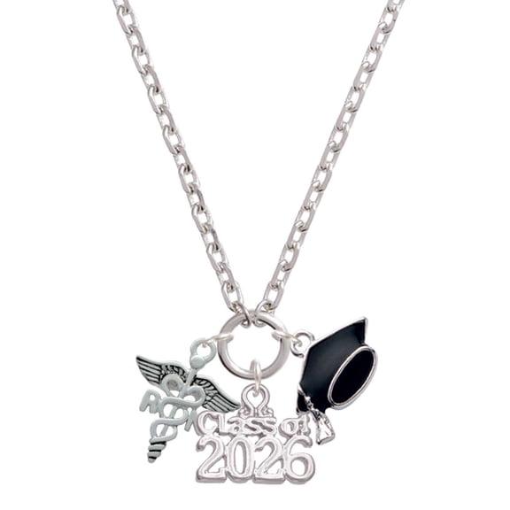 Delight Jewelry Silver-tone Registered Nurse Caduceus - Class of 2026 Graduation Zoey Charm Necklace, 28"