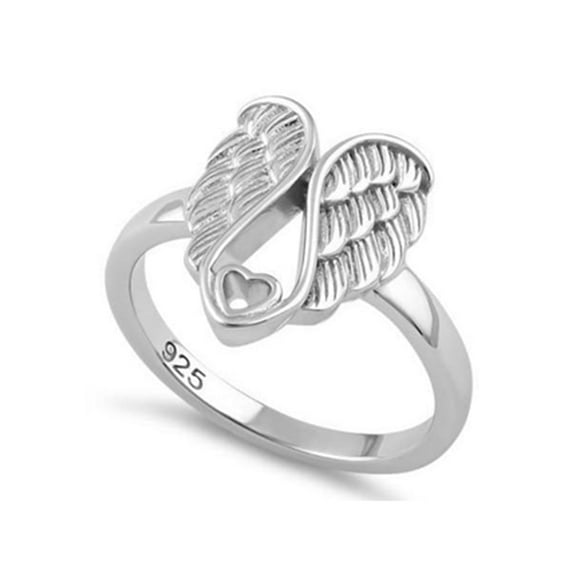 Mooneye 925 Sterling Silver Platinum Plated Angel Wings With Heart Women Valentines Day Gifts Ring