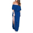 thumbnail image 1 of Womens Off The Shoulder Ruffle Strapless Maxi Dress Casual Side Split Beach Cocktail Long Maxi Dresses with Pockets, 1 of 4