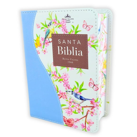 Biblia de Bolsillo RV1960 imit piel con canto floral celeste