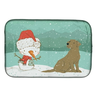 Chocolate Labrador Snowman Christmas Dish Drying Mat