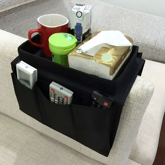 LAMIRO Sofa Armrest Organizer,Sofa Armrest Organizer with Cup Holder Tray Chair Arm TV Remote Holder for Recliner Couch Armchair Caddy Bedside Storage Pockets Bag