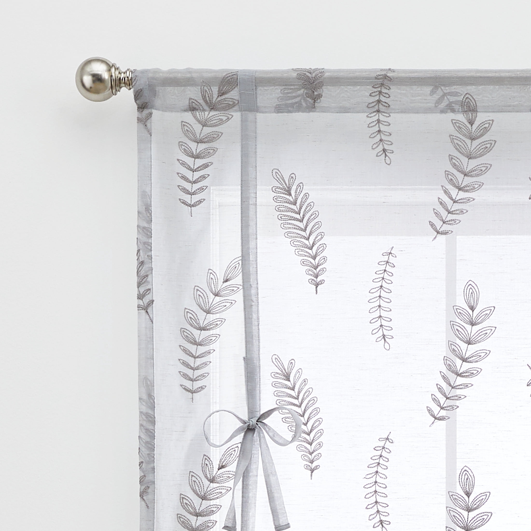 Better Homes & Gardens Embroidered Botanical Balloon Shade, Soft Silver, Polyester, Recycled Poly, Linen, 42"W x 63"L, 1 Piece, Indoor Window Curtain, Adult
