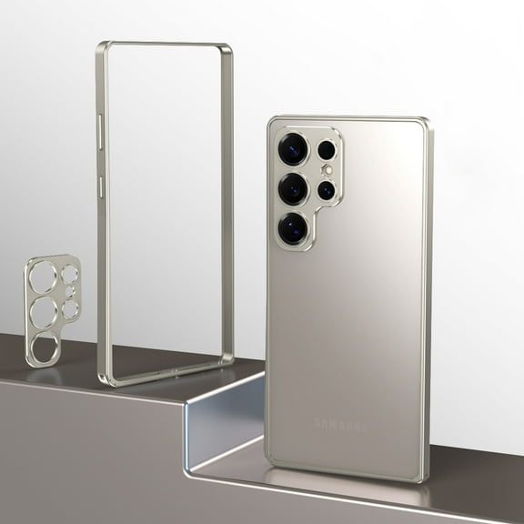 Aluminum Frame for Samsung Galaxy S24 Ultra Metal Bumper Frame Slim Hard Case Cover, with Camera Lens Protective Cover, No Backplane, Corners Drop Protection for Samsung Galaxy S24 Ultra, Titanium