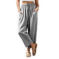 thumbnail image 3 of Women's Soft Striped Wide Leg Pants, Mid Elastic Waist Drawstring Loose Fit with Pockets, Casual Beach Lounge Vacation Trousers, Womens Pants Summer Cropped | VerBelle,Black L, 3 of 8