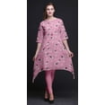 thumbnail image 4 of Bimba Pink Ranunculus & Stork Bird Women Kurtas Ethnic Printed Asymmetric Summer Wear Tops For Women Large, 4 of 6