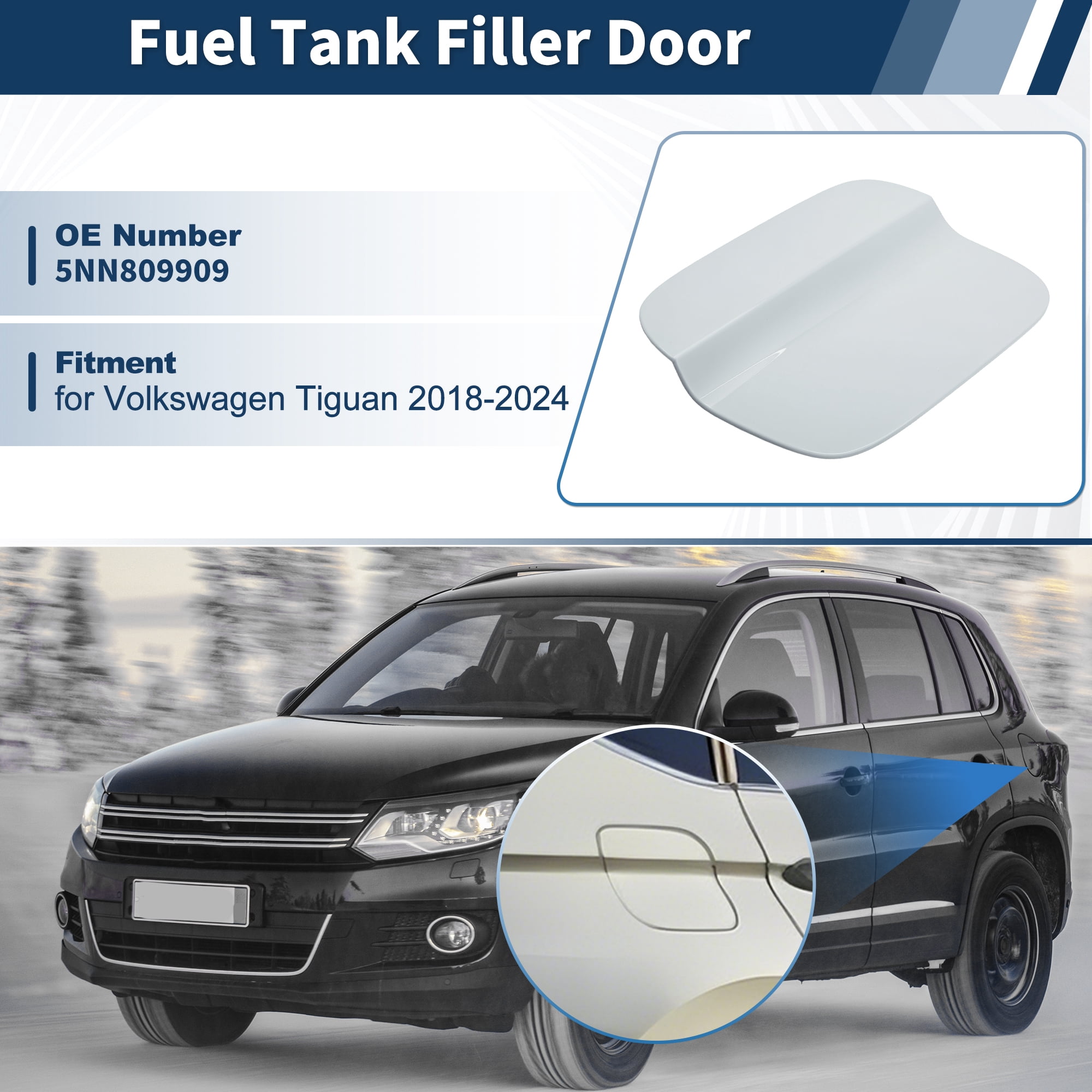 Unique Bargains White Fuel Door Gas Filler Lid Cover Cap 5NN809909 for Volkswagen Tiguan 2018-2024 Rear Fuel Filler Door Gas Tank Cap Cover